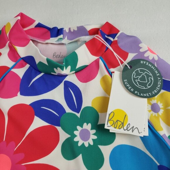 Boden Rashguard Swim Shirt Girls 6-7 Colorful Floral Sun Protectant UPF Top NEW - Picture 6 of 9